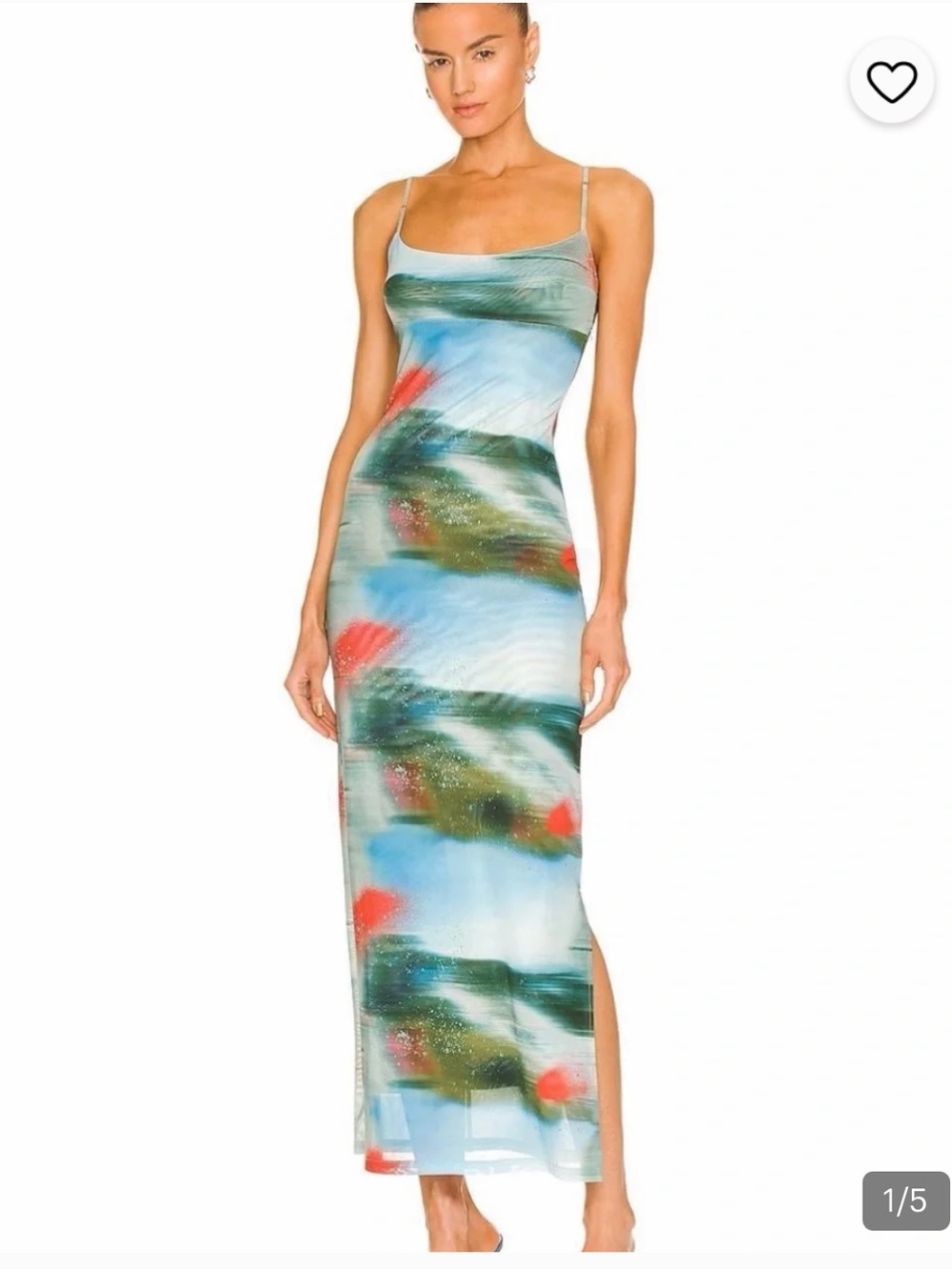 Miaou Olive Green Slip Midi Dress with Periwinkle Floral Print